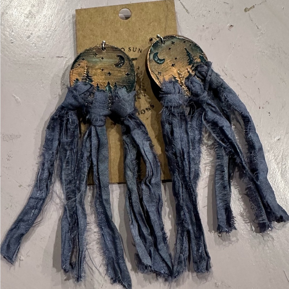 Blue Handmade Earrings with Night Sky Design